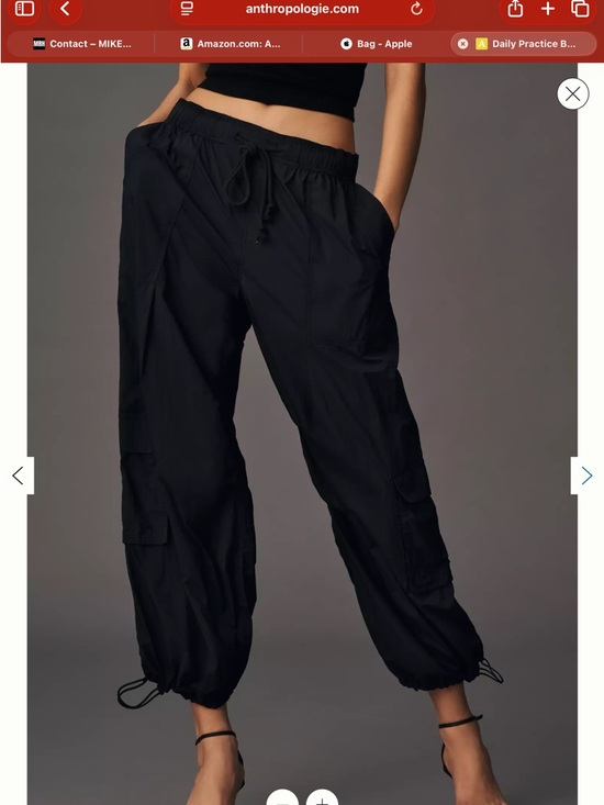 High-Waist Black Cargo Track Joggers with Drawstring Ankles - Picture 2 of 5